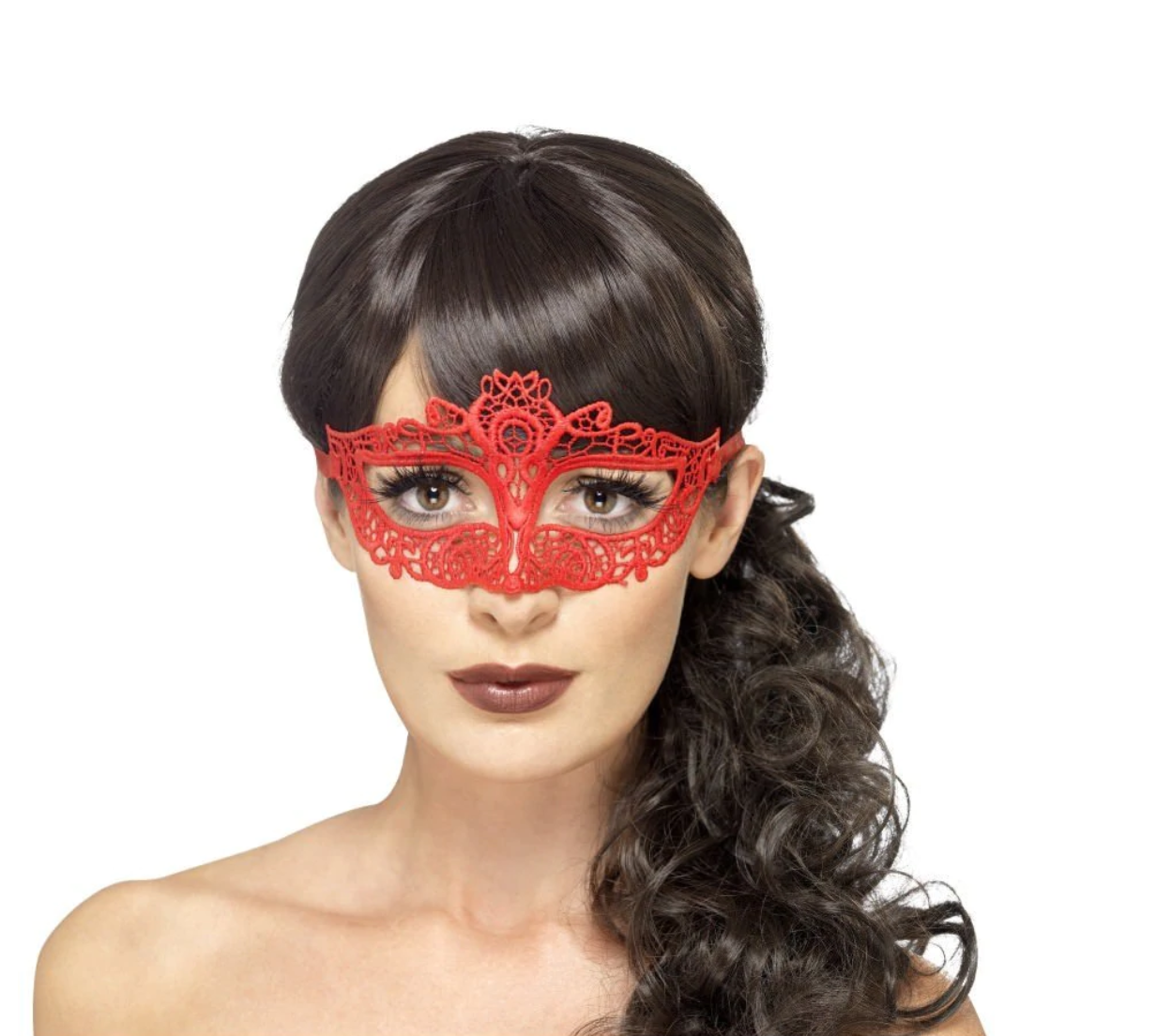 EMBROIDERED LACE FILIGREE EYEMASK RED