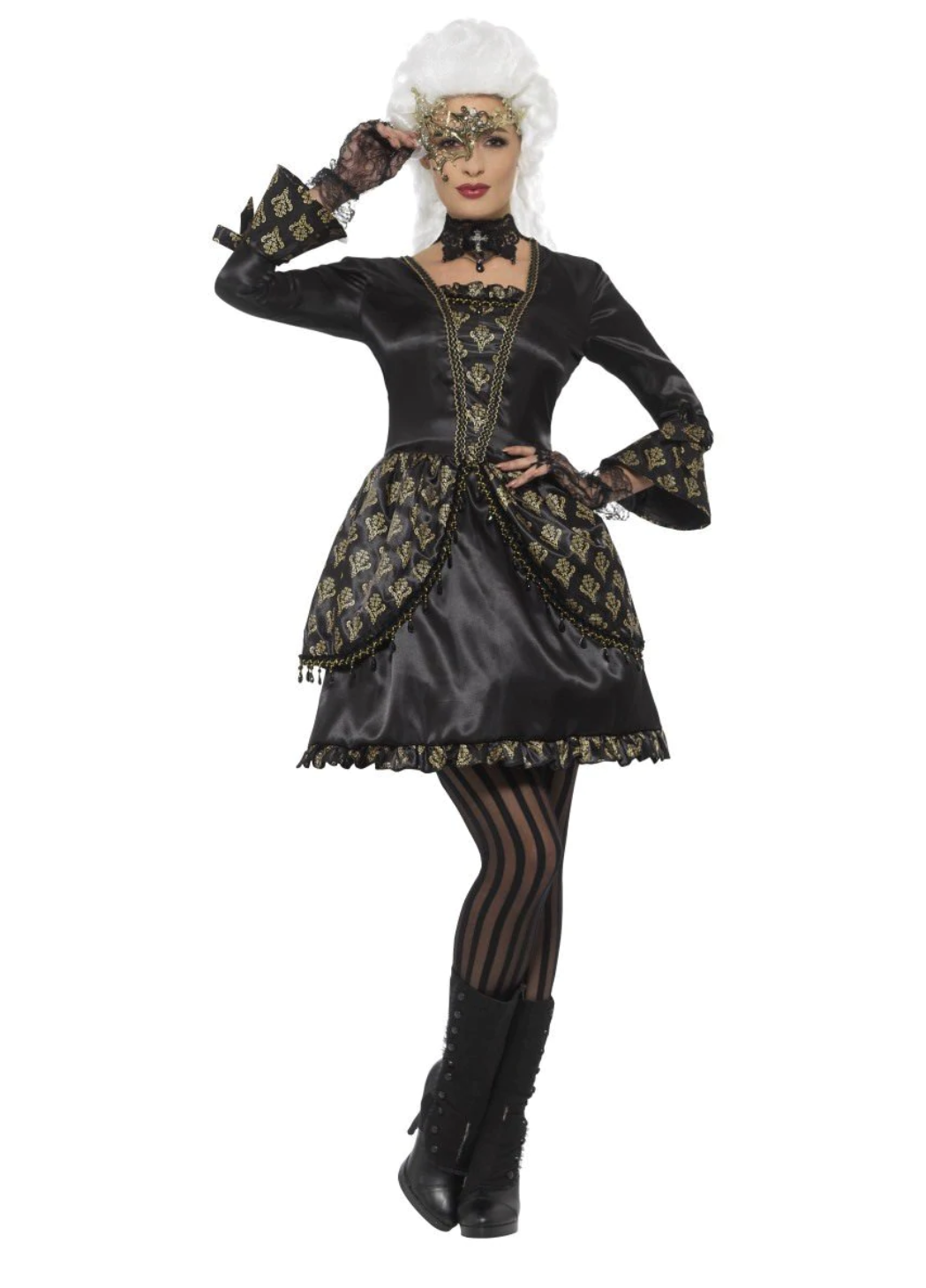 DELUXE MASQUERADE COSTUME, BLACK & GOLD