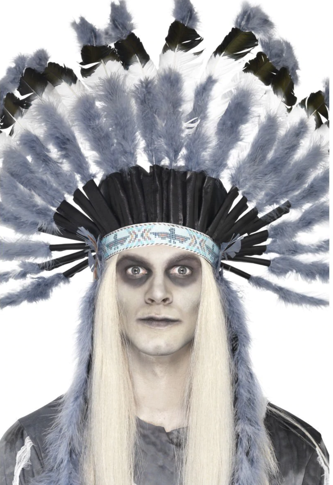 GHOST TOWN INDIAN STYLE HEADDRESS,GREY & BLACK