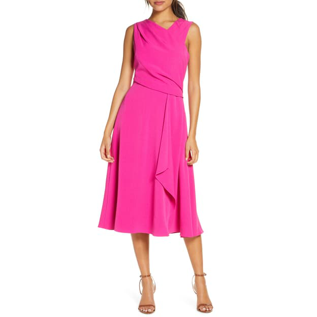 VESTIDO ASIMETRICO DE CREPÉ SIN MANGAS