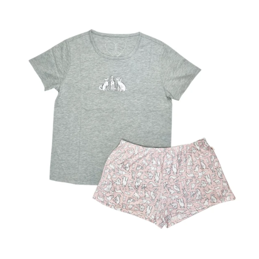 TALKING IN MY SLEEP TEE AND SHORT PJ SET HEATHER GRAY