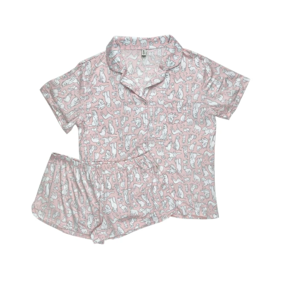 NOTCH COLLAR PJ SHORT SET PINK