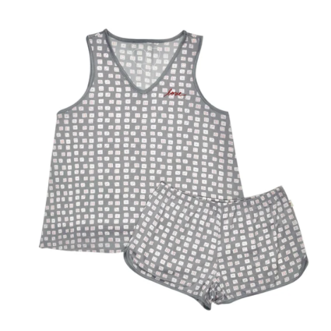 V NECK PJ TANK SHORT SET HEATHER GREY
