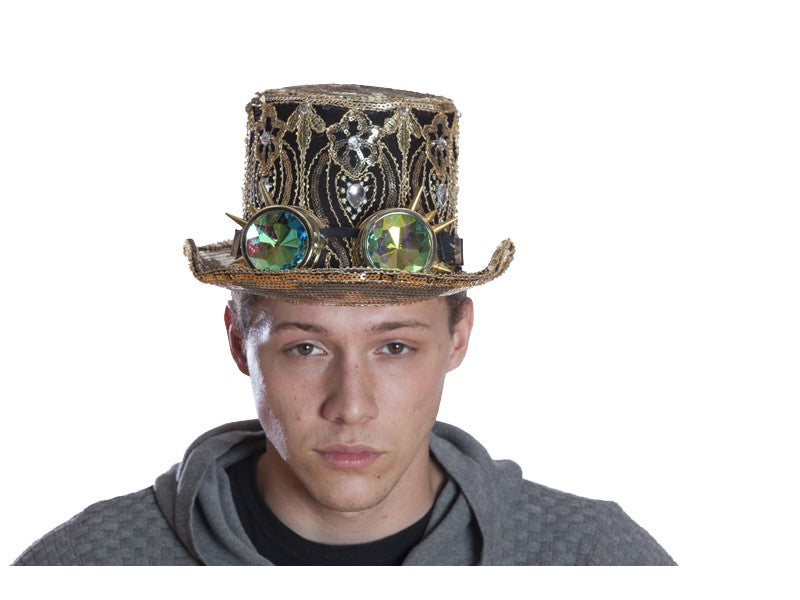 Burning man Hat top peacock gold sequin hat