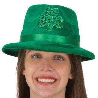Green Velvet Fedora W/ Shamrock