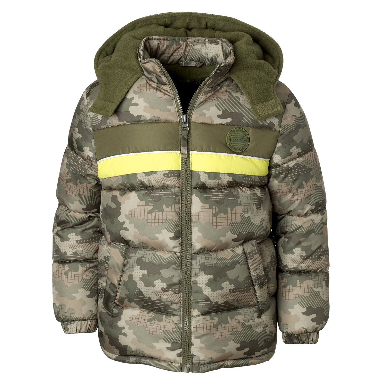 Puffer Jacket for Kids with Camo Print & Patch