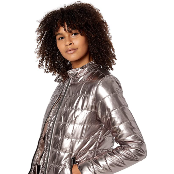 Womens Hand Stuffed Puffer Jacket Down Alternative Coat Bronze