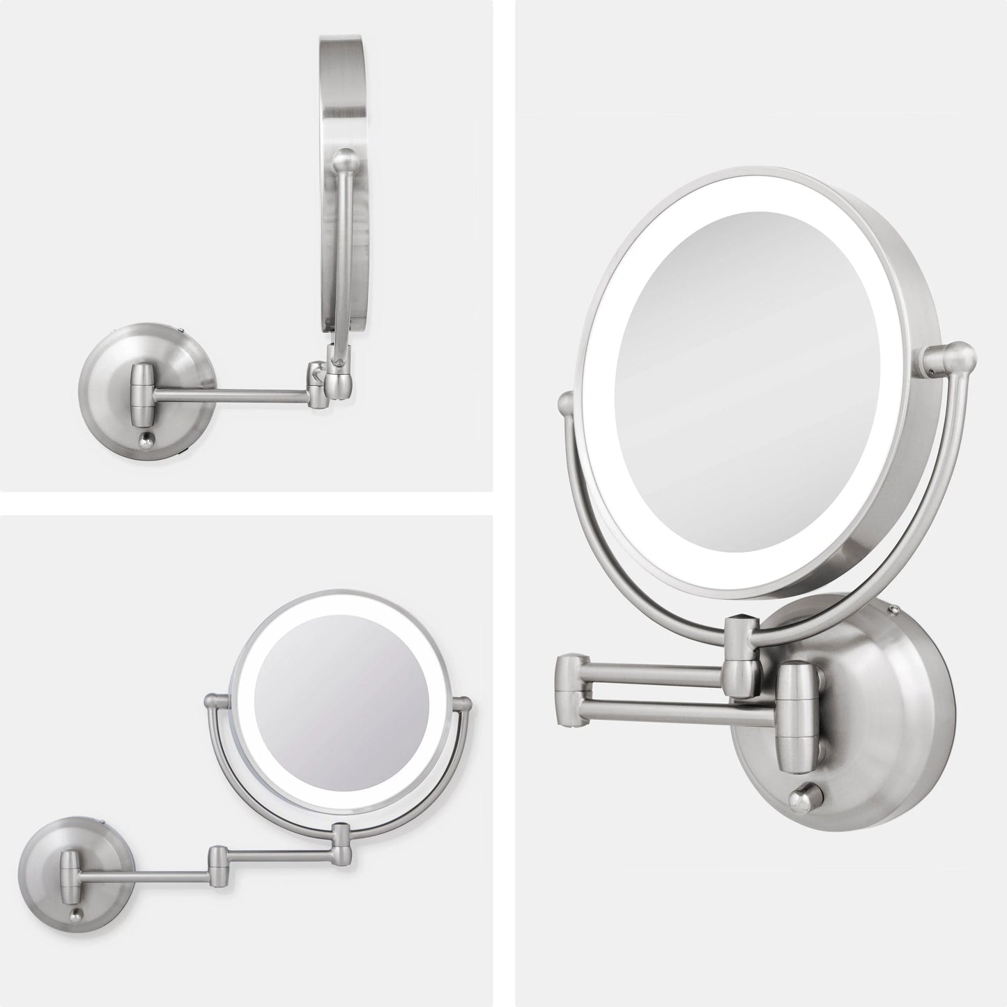 LED 1X/10X Wall Mount Mirror in Satin Nickel