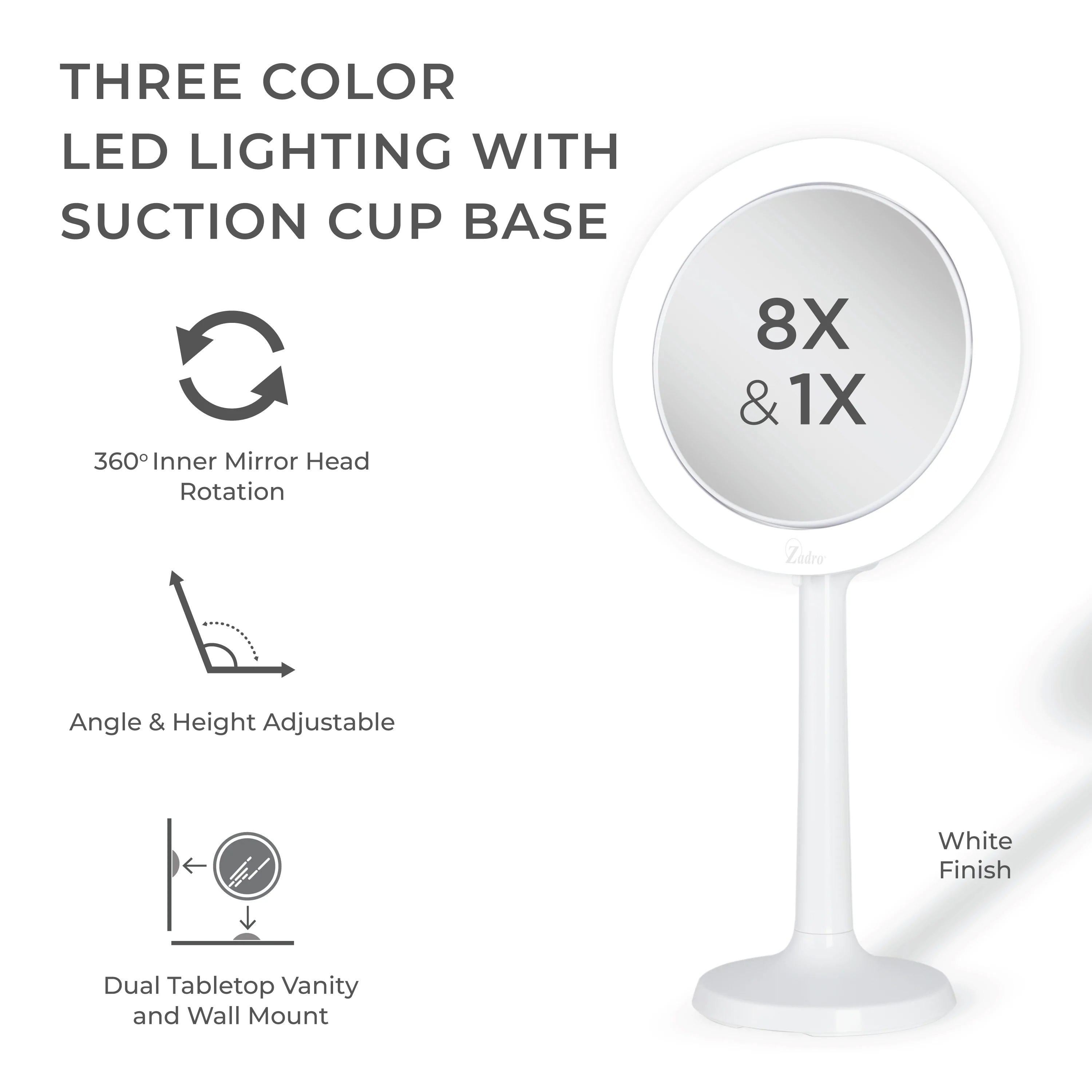 LED Power Suction cup 8X/1X Gray Eleganzer