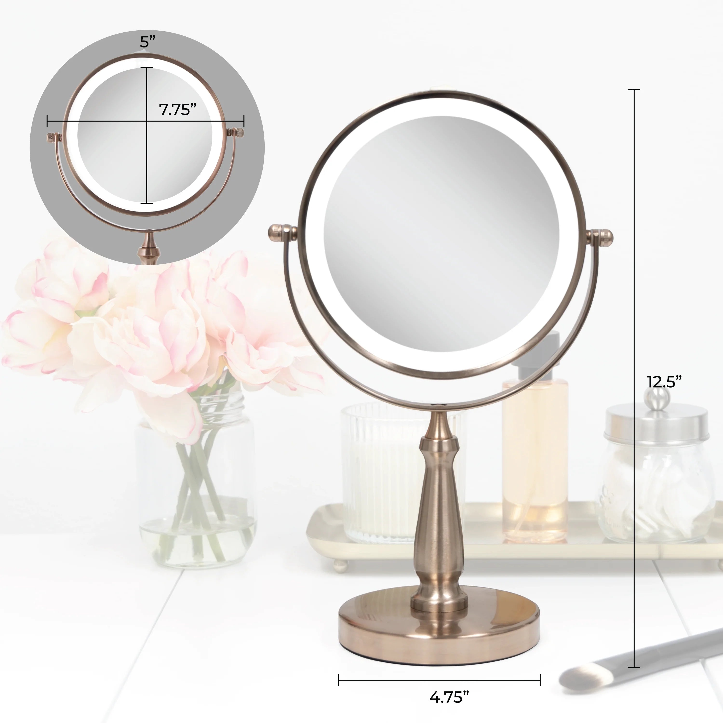 LED 1X/8X Vanity Mirror in Satin Nickel