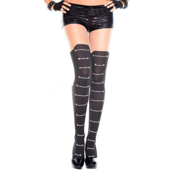 Lace up design spandex pantyhose
