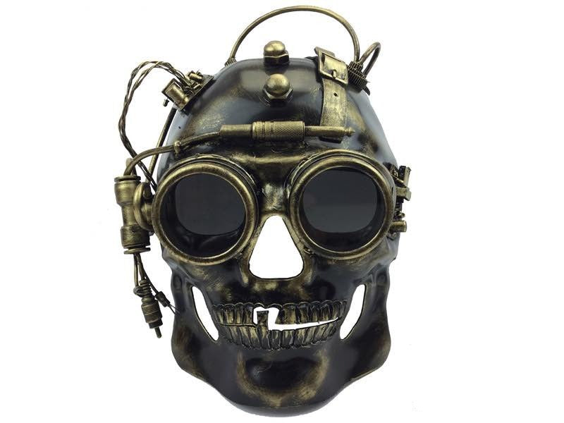 Steampunk skull mask with google gold