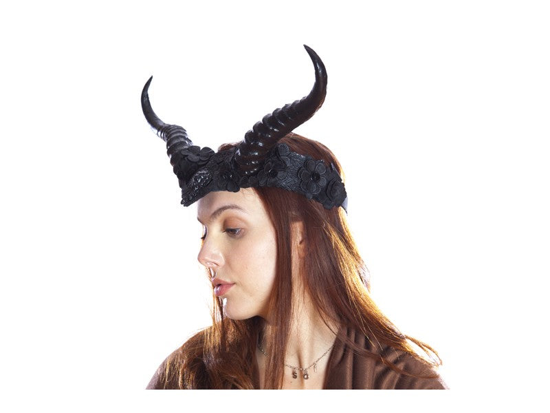 Black Floral Horned Headpiece