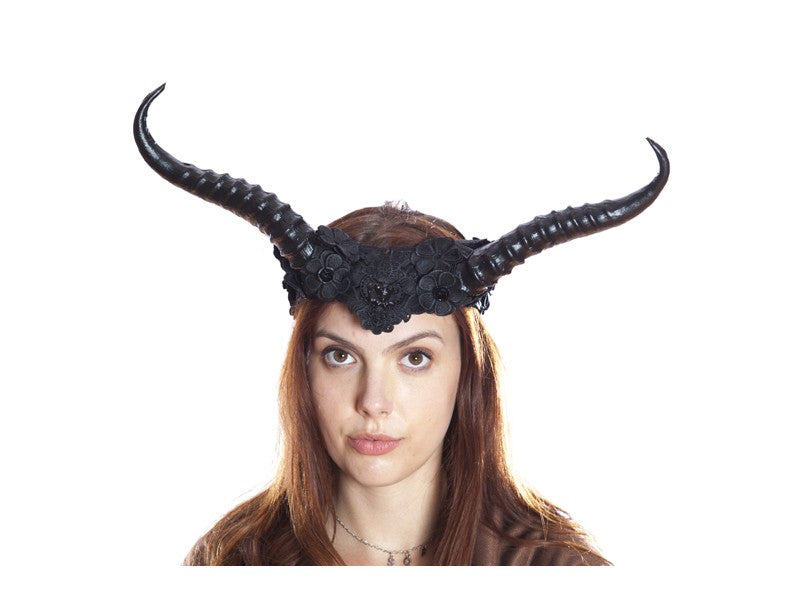 Black Floral Horned Headpiece