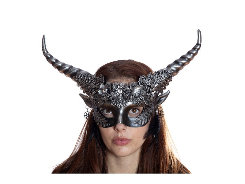 Horned Venetian Mask Silver