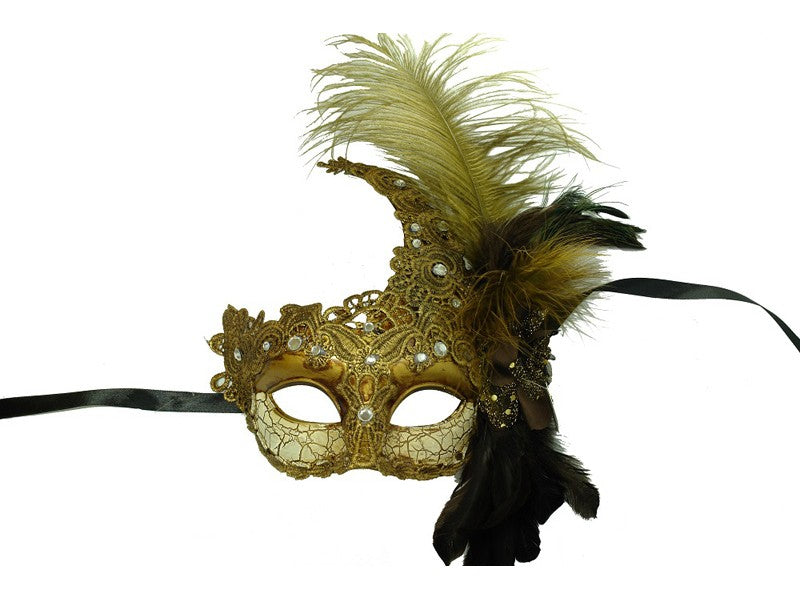 Antique look Masks w/Feathers Gold