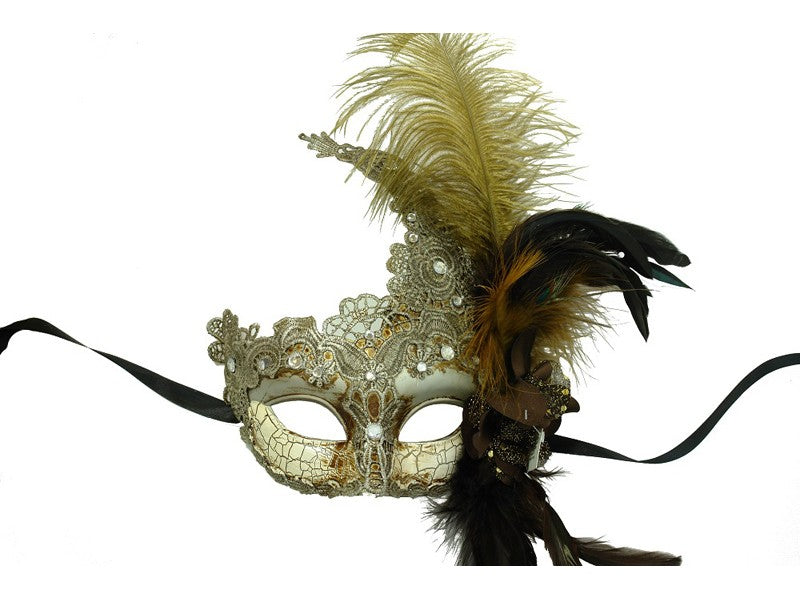 Antique look Masks w/Feathers Silver