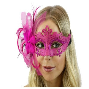 Venetian Pink mask with feather