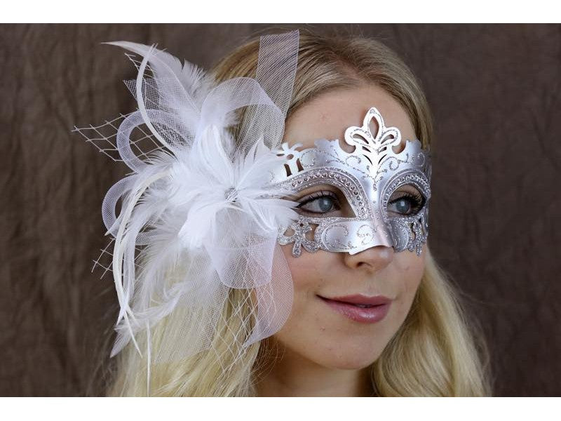 Venetian silver mask with feather