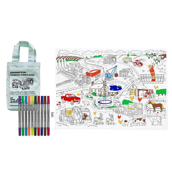 Working wheels placemat to go