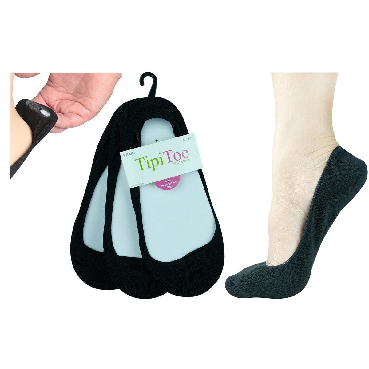 3 pares de medias liner con talonera de silicona Negro