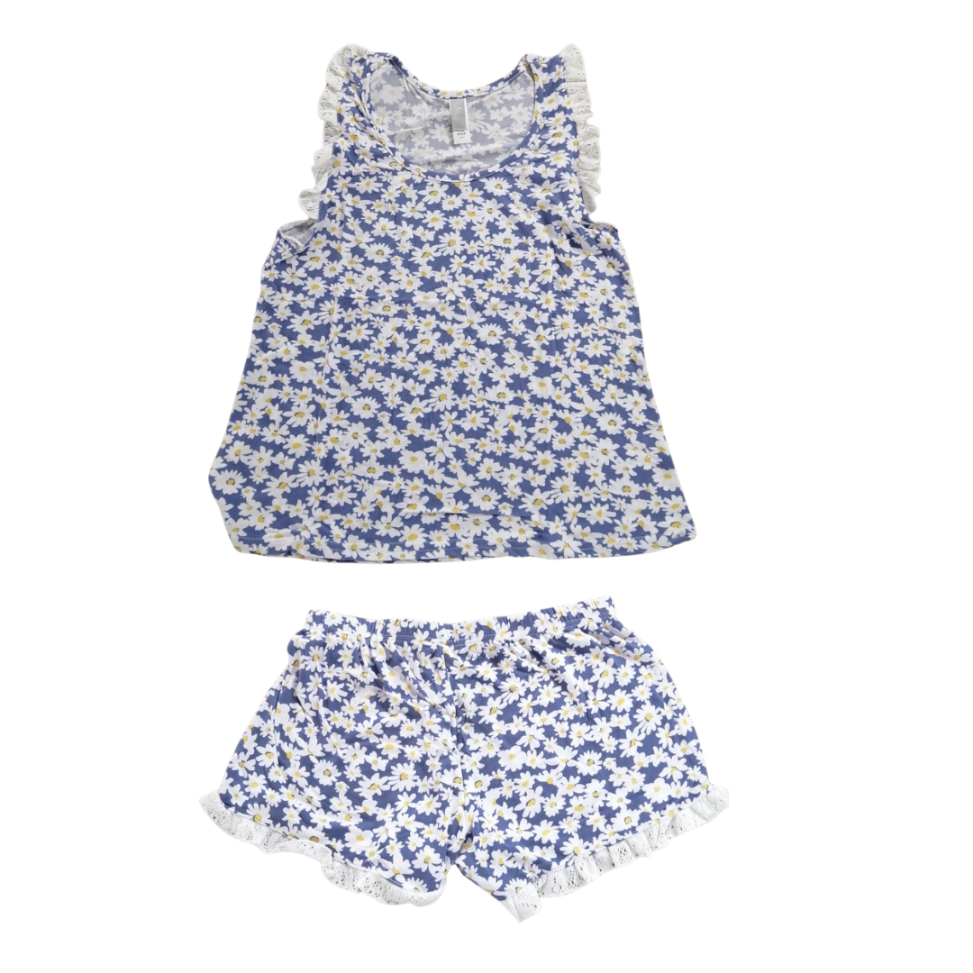 Pijama Azul con flores blancas
