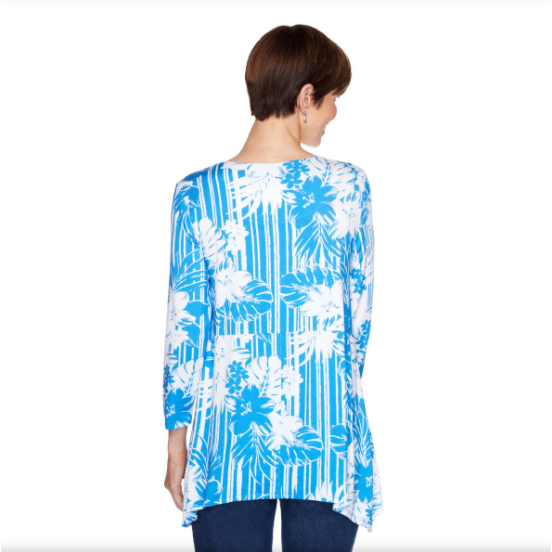 Blusa con Flores Blanco/Azul Ruby Rd X