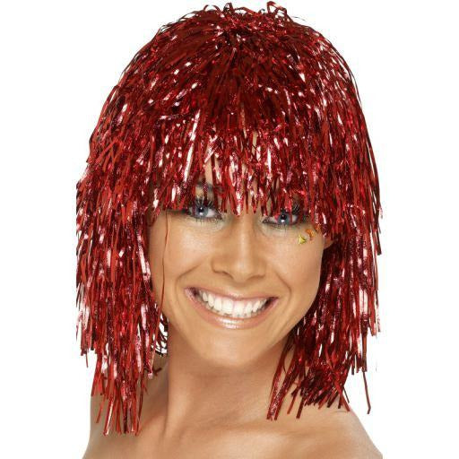 RED METALLIC CYBER TINSEL WIG