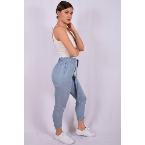 RAYON TWILL CUFFED ANKLE SKINNY PAPERBAG PANT