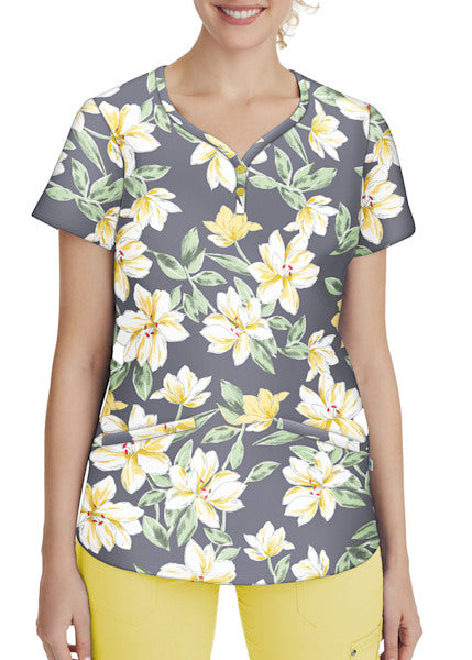 Two-Button Jewel Neck Top Sunny Azalea