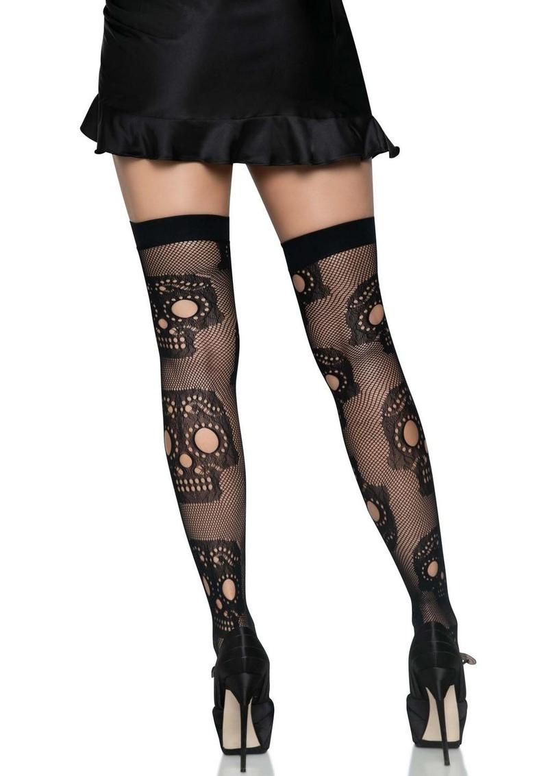 Sugar Skull Net Thigh Highs Black