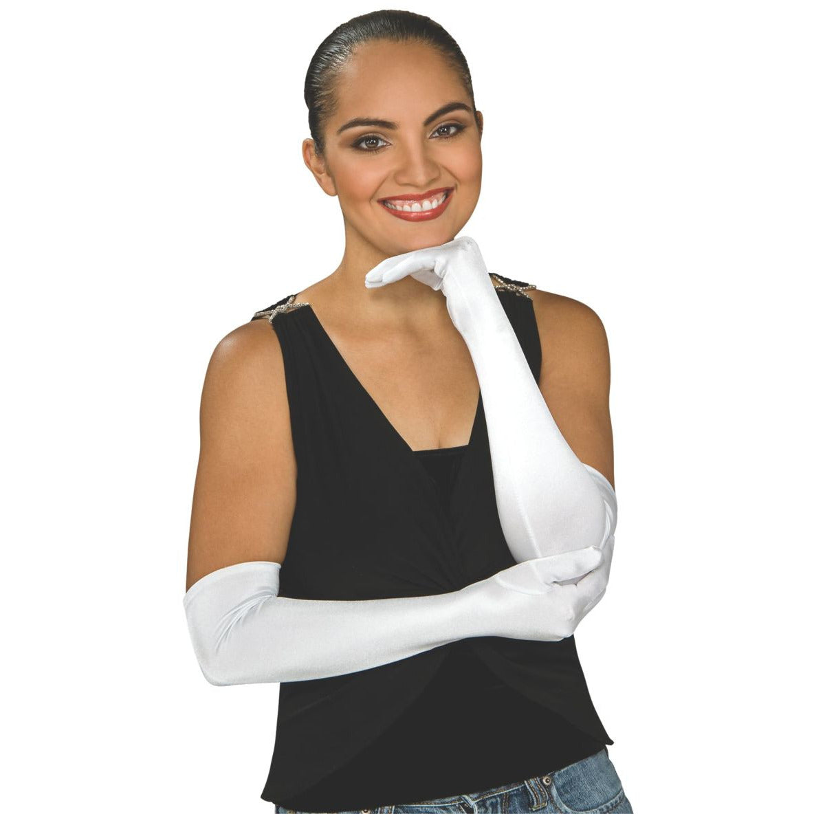 Satin opera gloves White