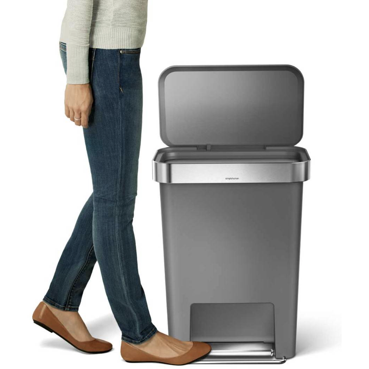 45L Rectangular Step Can Grey Plastic