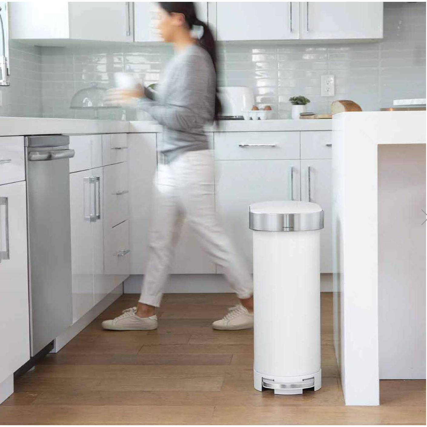 45L Slim Step Can White Stainless Steel