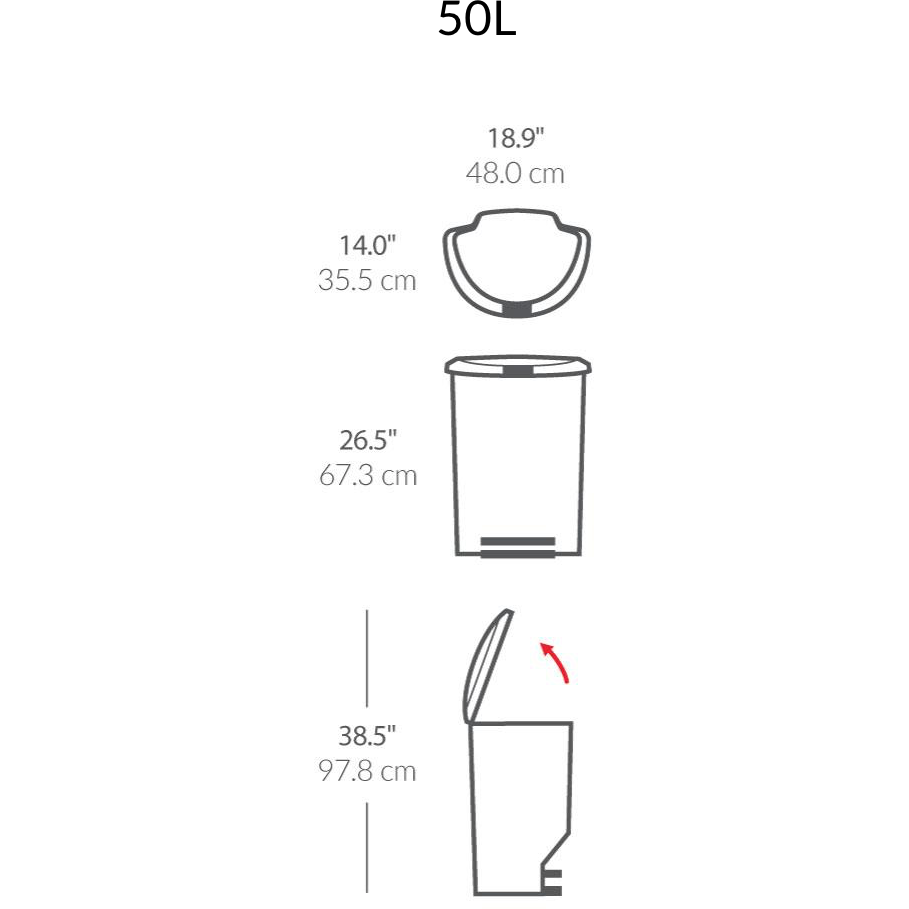 50 Litres Semi-round Step Can Black Plastic