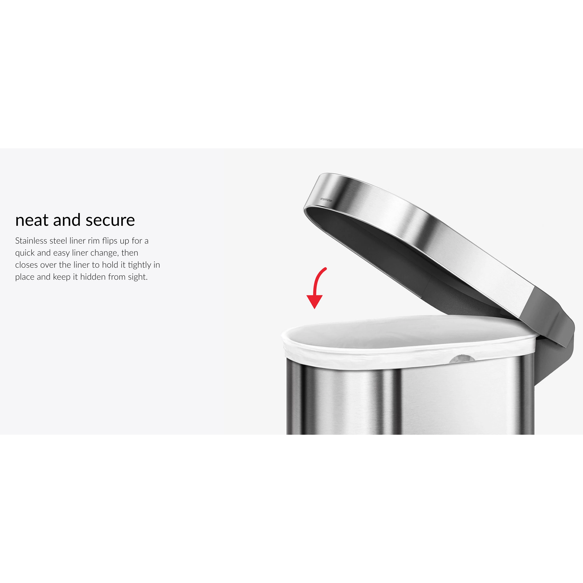45L Slim Step Can Brushed Stainless Steel with Liner Rim