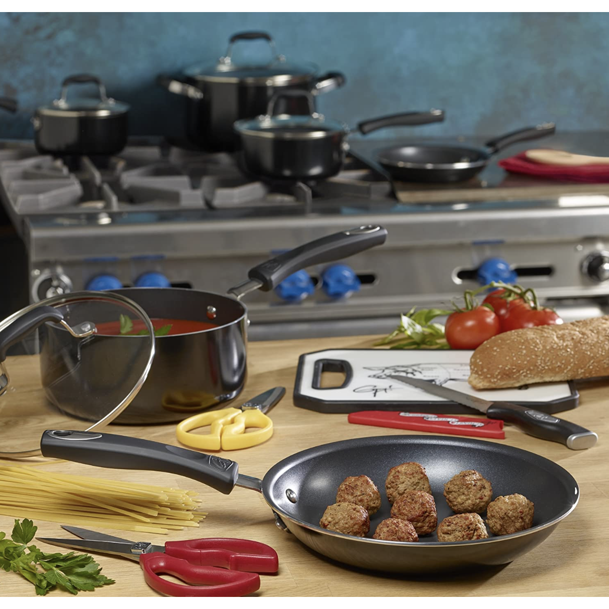 Guy Fieri 10 Piece Nonstick Aluminum Cookware Set Large, Black