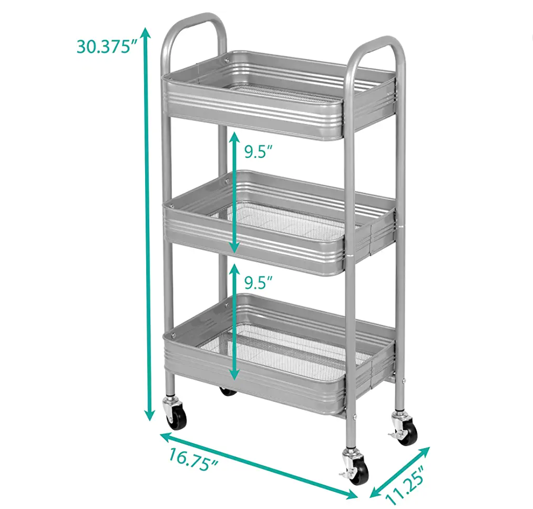3 Tier Mesh & Metal Cart Silver