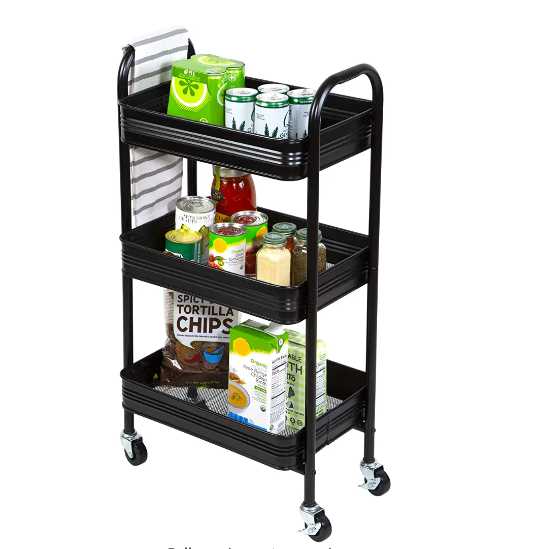 3 Tier Mesh & Metal Cart Black