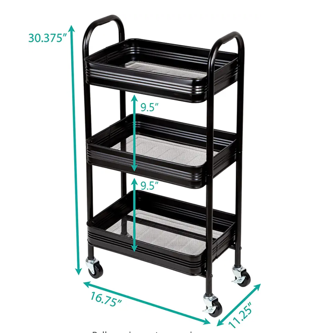3 Tier Mesh & Metal Cart Black