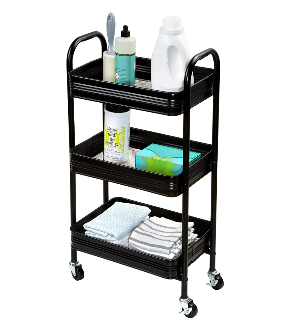 3 Tier Mesh & Metal Cart Black