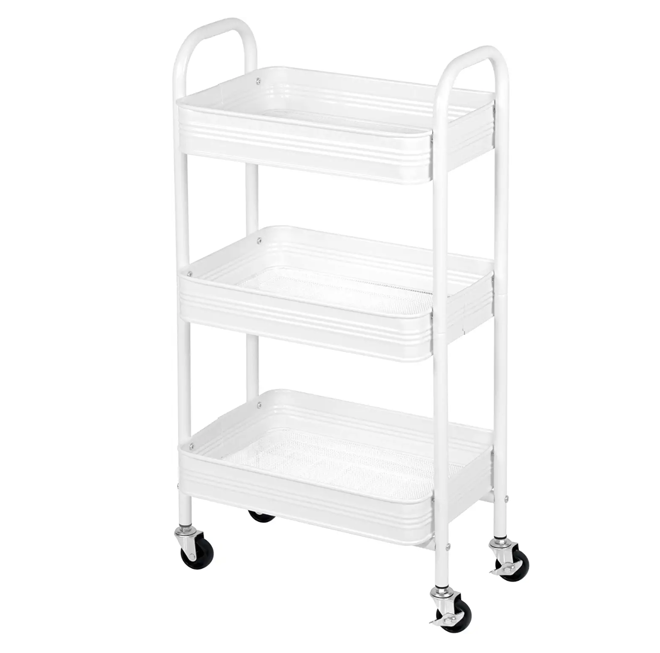 3 Tier Mesh & Metal Cart White