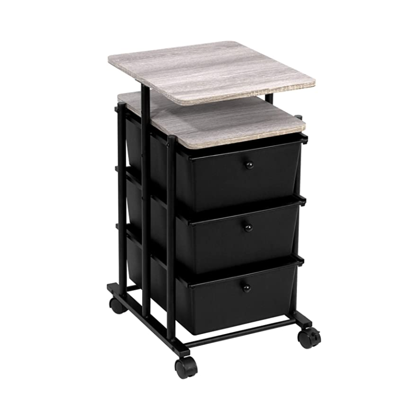 Adjustable Height 3-Drawer Cart Matte Black