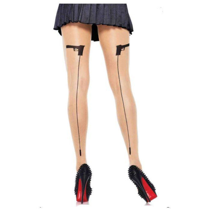Spandex Sheer Woven Gunshot Bullet backseam Pantyhose