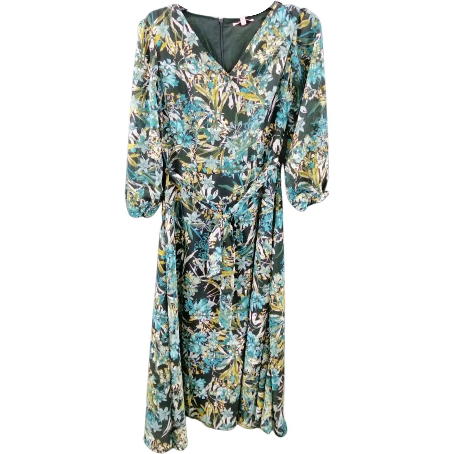 Multi Floral Lined Dress Sage