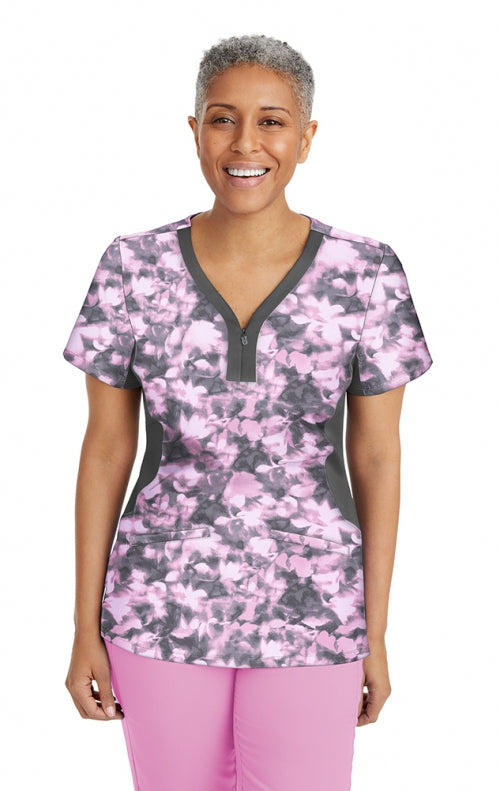 Yoga Zip Y-Neck Top Abstract Bliss