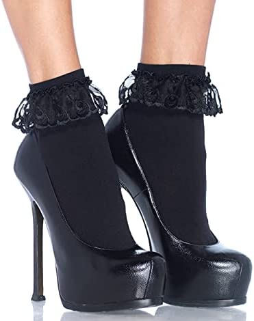 Lace Anklet W/ Ruffle One Size Black