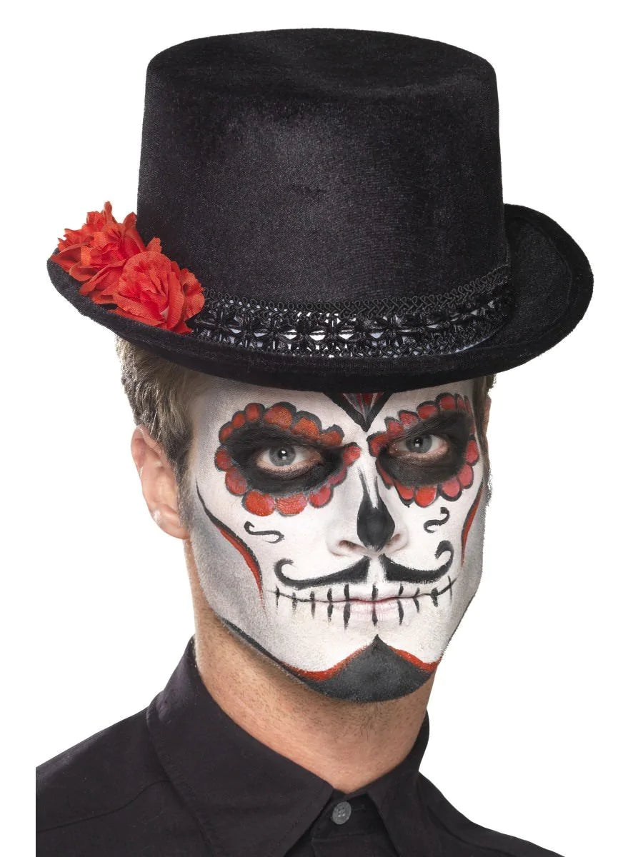Day of the Dead Top Hat, Black, with Roses