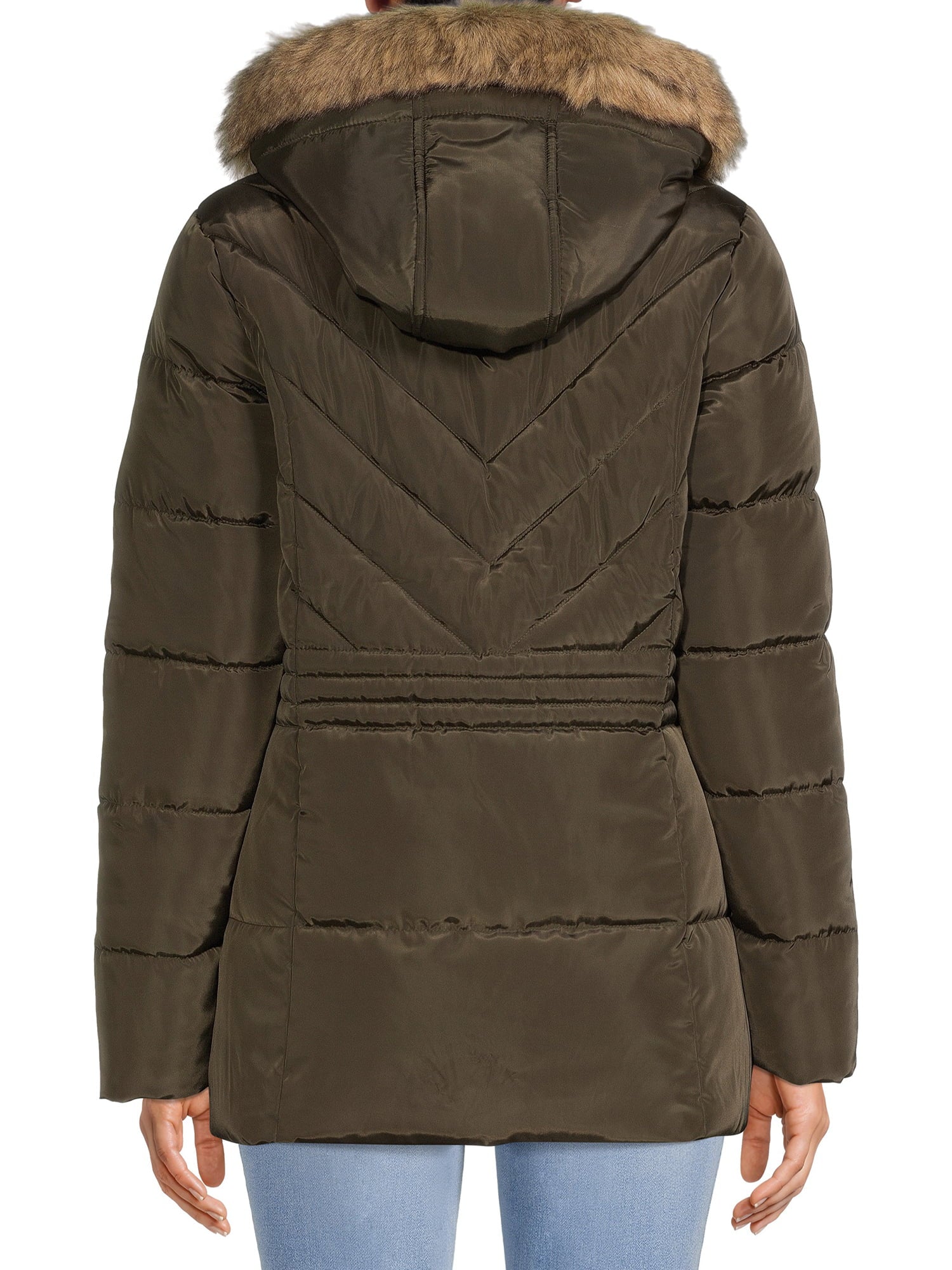 Heavy Puffer W / Fur Trim Hood Forest