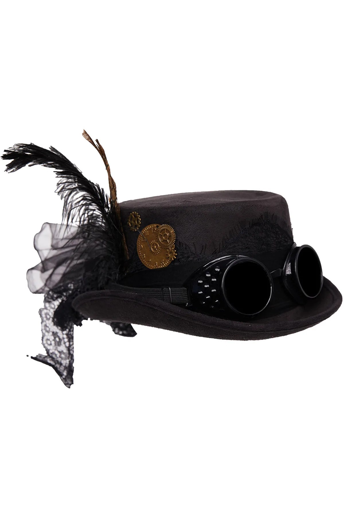 Faux Suede Hat W/ Goggles Black